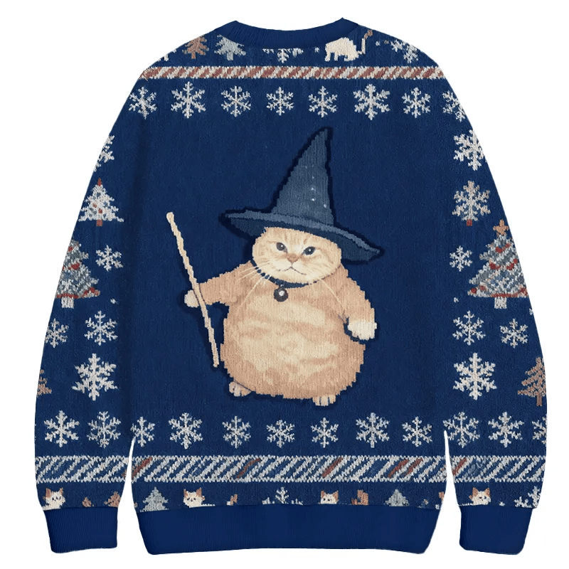 Wizard Cat Funny Halloween Vintage Christmas Sweater, Ugly Xmas Sweater, Christmas Ugly Sweatshirt