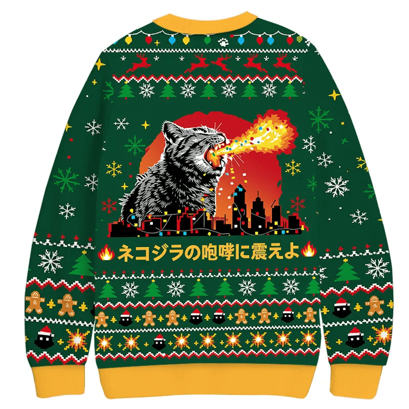 Tremble Before The Roar Of Catzilla Ugly Sweater, Funny Christmas Ugly Sweatshirt, Gift For Cat Lovers