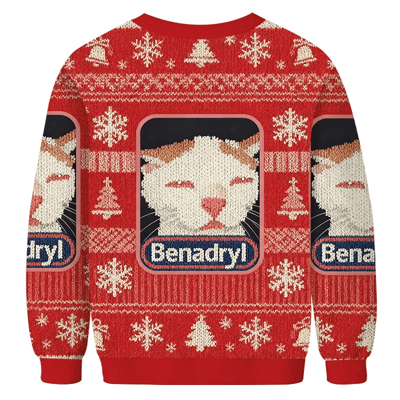 Red Benadryl Cat Meme Vintage Christmas Sweater, Ugly Xmas Sweater, Christmas Ugly Sweatshirt
