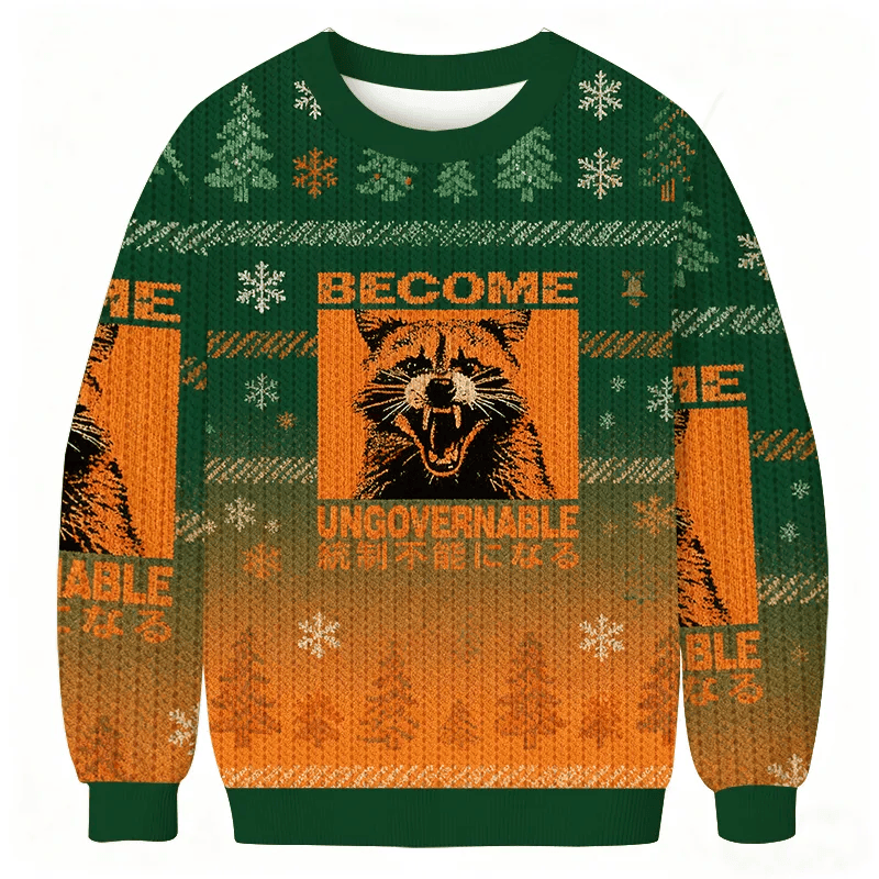 Ungovernable Raccoon Vintage Christmas Sweater, Ugly Xmas Sweater, Christmas Ugly Sweatshirt