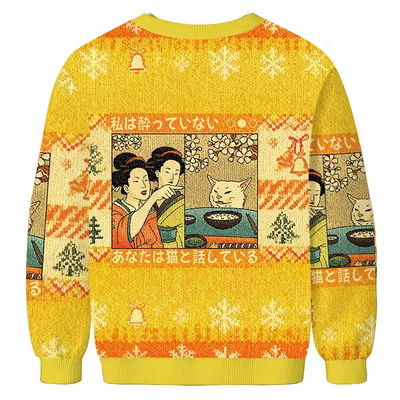 Japanese Woman Shouting At A Cat Vintage Christmas Sweater, Ugly Xmas Sweater, Christmas Ugly Sweatshirt