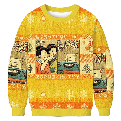Japanese Woman Shouting At A Cat Vintage Christmas Sweater, Ugly Xmas Sweater, Christmas Ugly Sweatshirt
