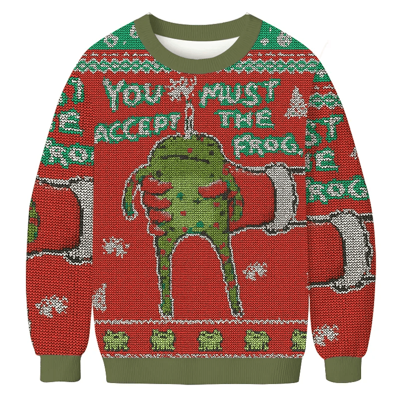 You Must Accept The Frog Vintage Christmas Sweater, Ugly Xmas Sweater, Christmas Ugly Sweatshirt