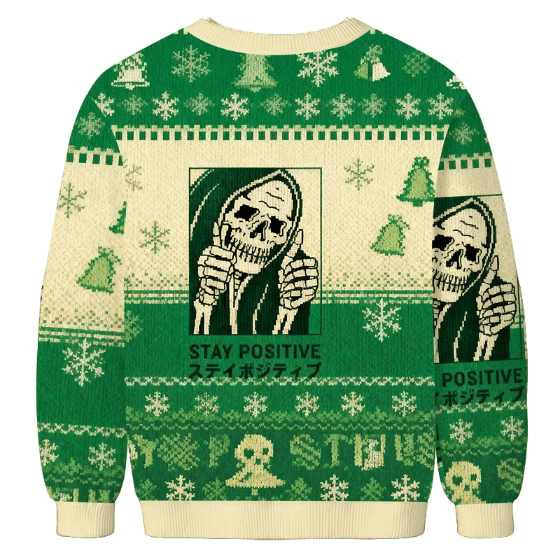 Stay Positive Skeleton Vintage Christmas Sweater, Ugly Xmas Sweater, Christmas Ugly Sweatshirt