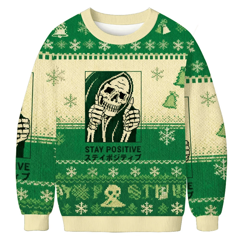 Stay Positive Skeleton Vintage Christmas Sweater, Ugly Xmas Sweater, Christmas Ugly Sweatshirt