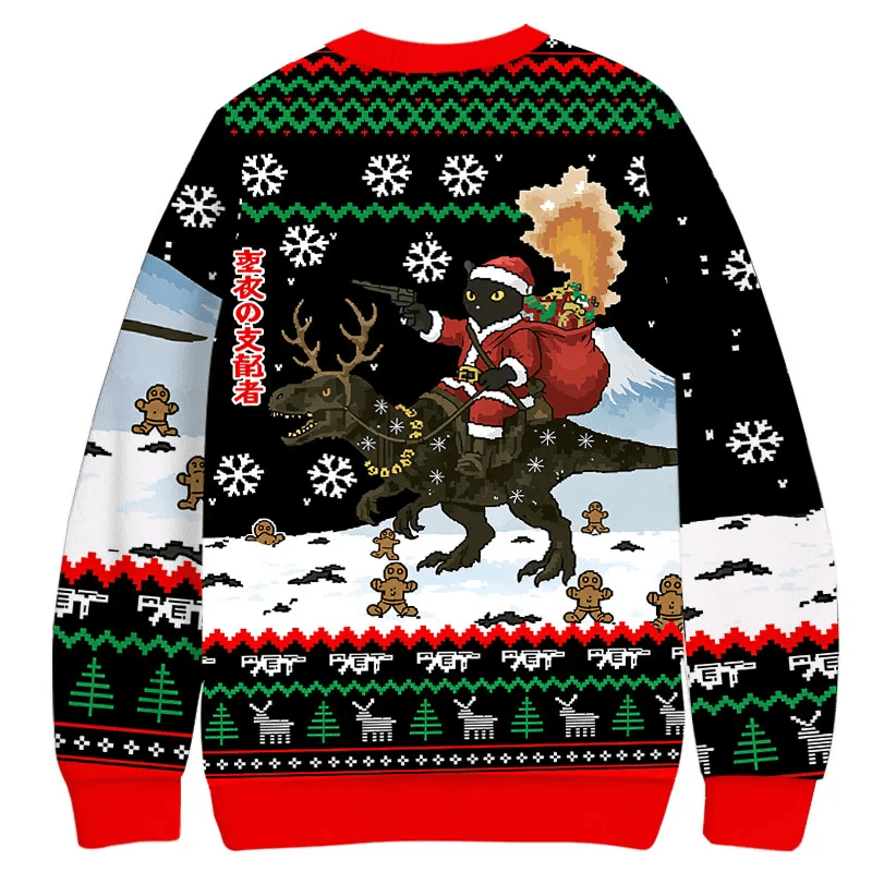 Cat Riding A Dinosaur Ugly Sweater, Funny Christmas Ugly Sweatshirt, Gift For Cat Lovers
