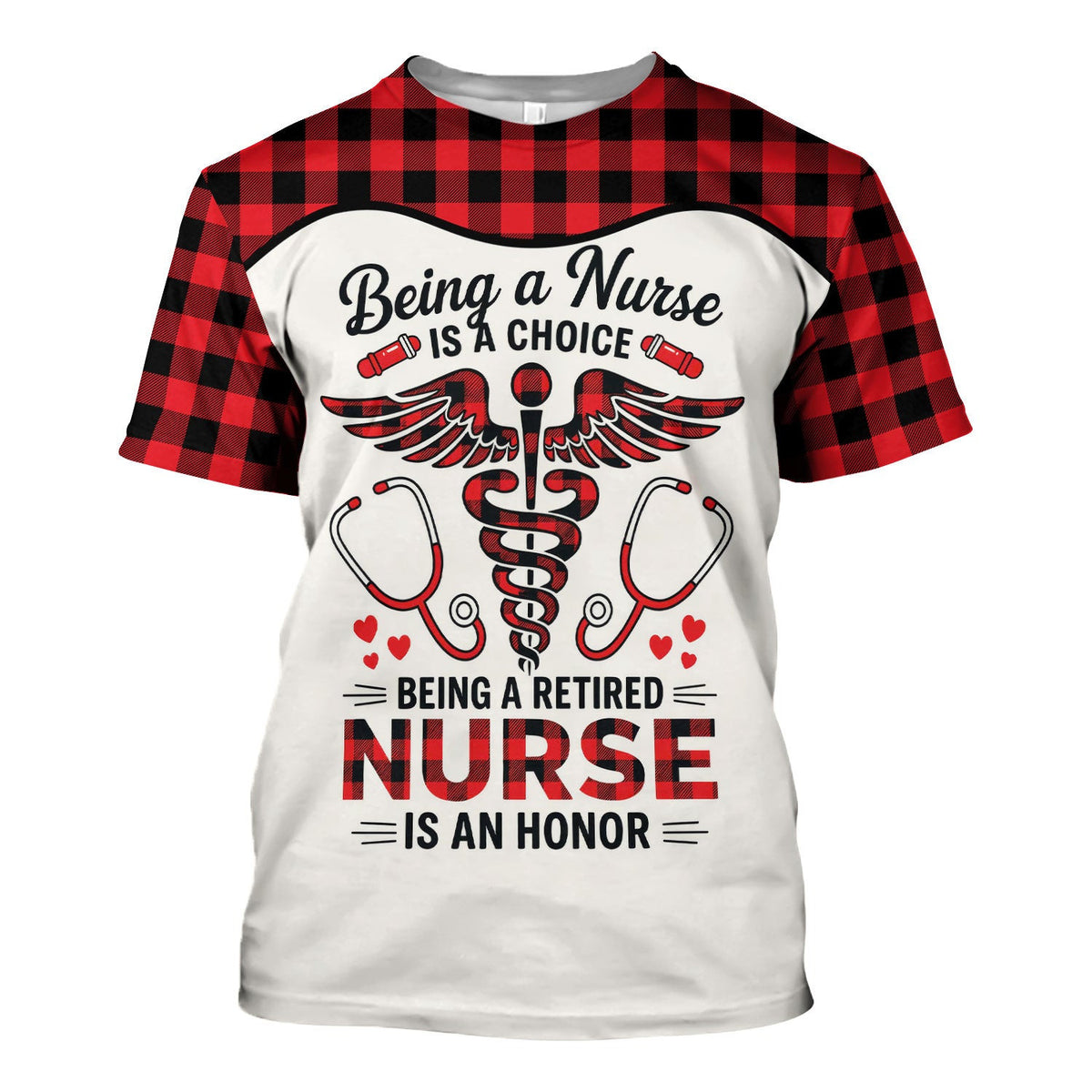 Being a Nurse Is a Choice Retired Nurse Scrub Top - Red Plaid Medical Work Shirt - Retirement Gift for Nurses