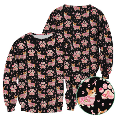 Corgi Pink Ribbon Scrub for Women - Breast Cancer Awareness Shirt - Floral Dog Paw Print Nursing Uniform - Support Gift