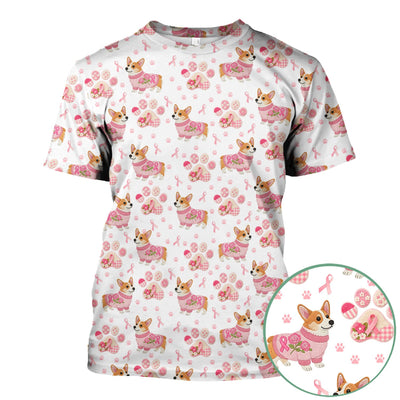 Corgi Pink Ribbon Scrub for Women - Breast Cancer Awareness Shirt - Floral Dog Paw Print Nursing Uniform - Support Gift