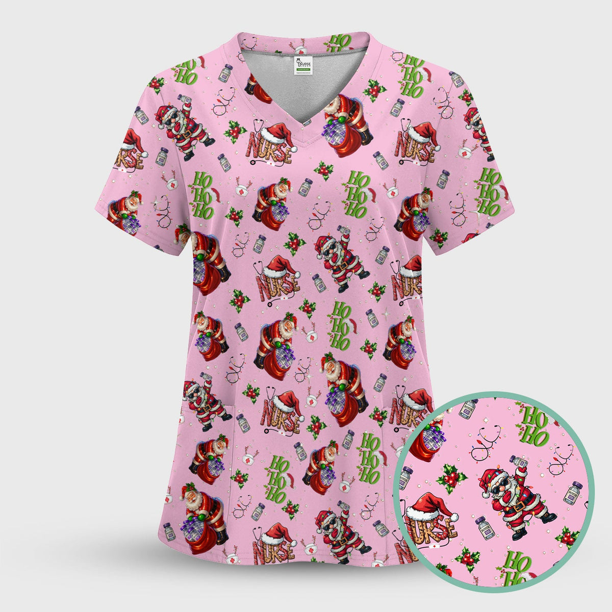 Santa Nurse Christmas Scrub Shirt - Funny Holiday Scrub Top Multi Colors - Cute Nursing Work Shirt with Pockets
