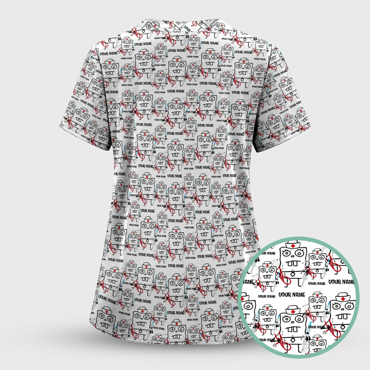 Personalized Doodle Bob Nurse Scrub - Funny Cartoon Medical Design - Custom Gift for RN MD CNA Healthcare