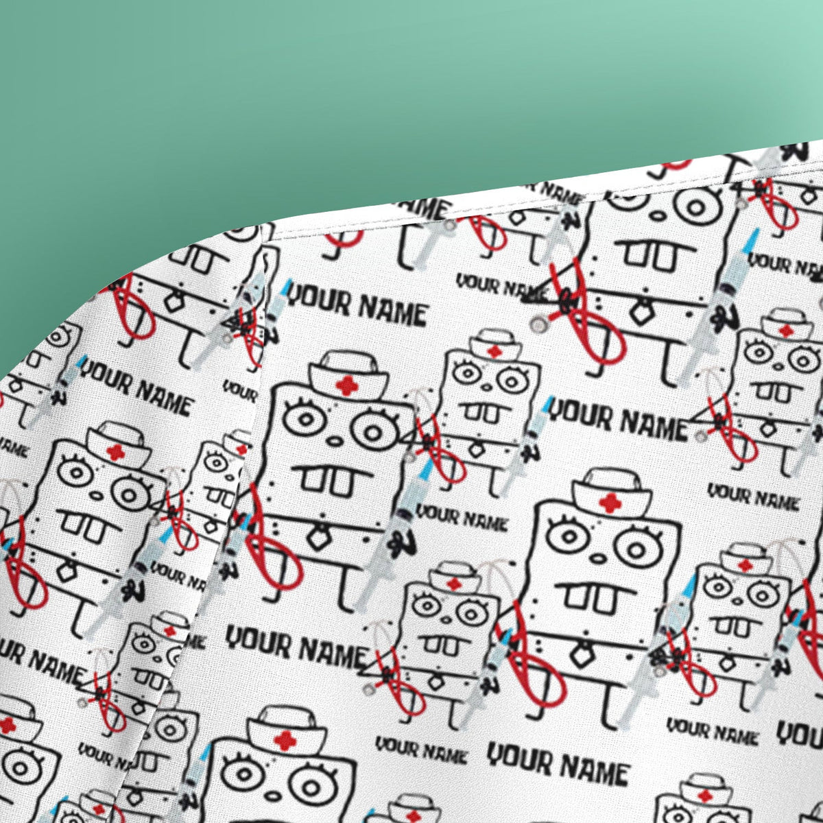 Personalized Doodle Bob Nurse Scrub - Funny Cartoon Medical Design - Custom Gift for RN MD CNA Healthcare