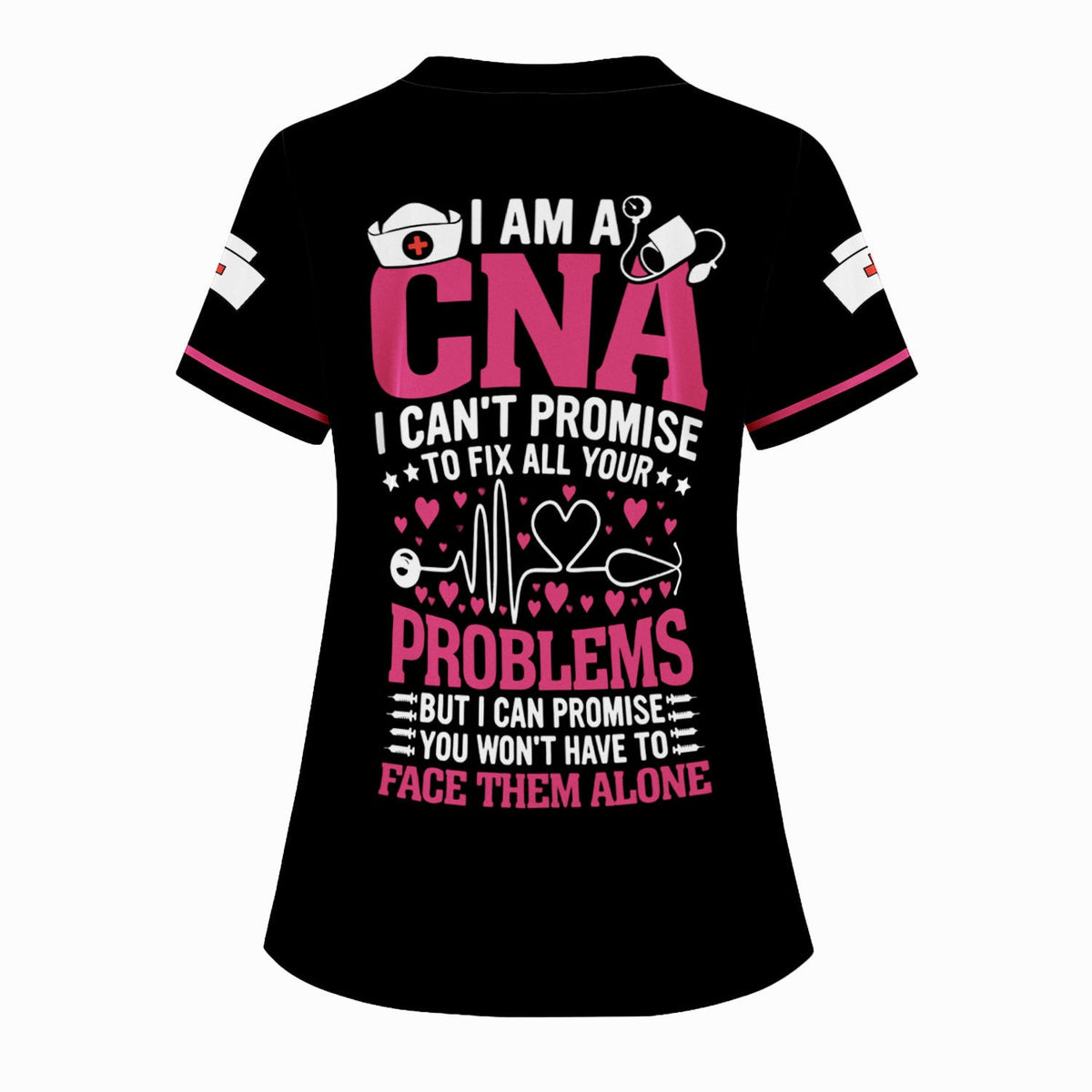 Personalized CNA Nurse Scrub Top - Inspirational Quote I Can't Promise to Fix All Problems - Healthcare Workers & Nursing Staff Gift