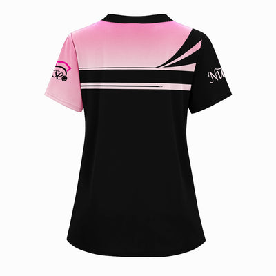 Personalized Breast Cancer Awareness Scrub Top - I Wear Pink For My Wife - RN LPN CNA Healthcare Workers Gift