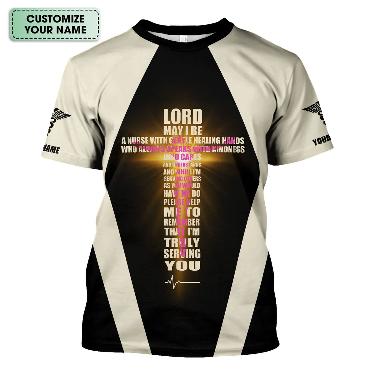 Personalized Christian Nurse Shirt - Lord Prayer Healing Hands Quote - Custom Name RN LPN CNA Healthcare Workers Gift
