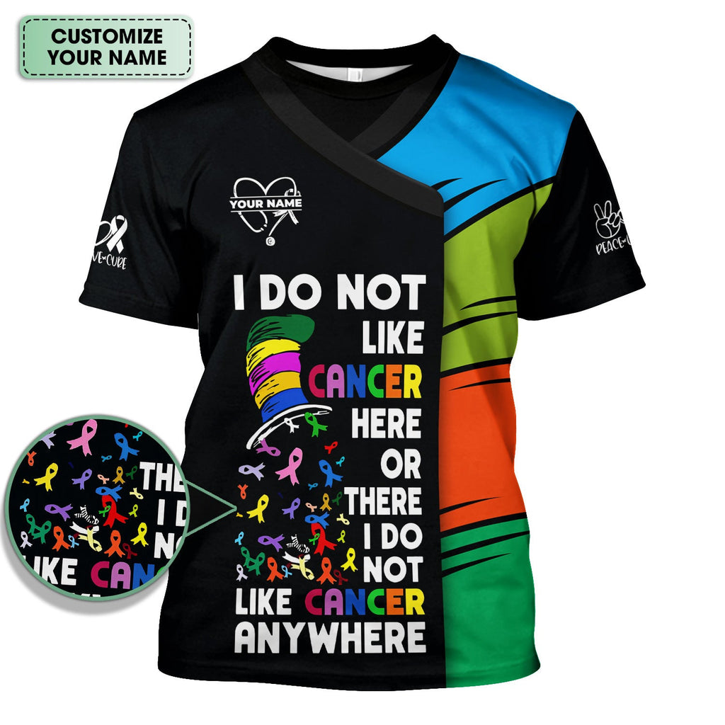 Personalized Breast Cancer Awareness Scrub Top - I Do Not Like Cancer Anywhere - Gift for Women RN LPN