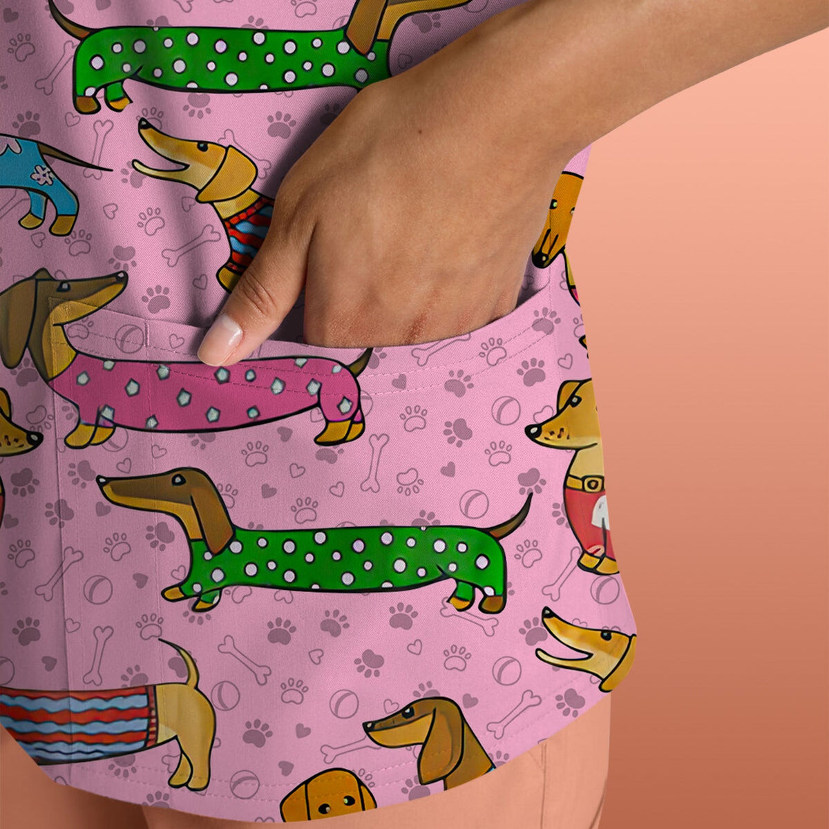 Cute Dachshund Dog Scrub for Nurse - Funny Animal Lover Top for Women - RN LPN CNA Healthcare Workers Gift