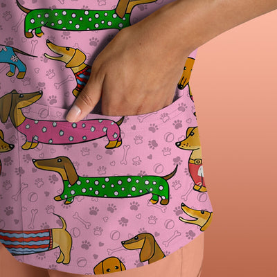 Cute Dachshund Dog Scrub for Nurse - Funny Animal Lover Top for Women - RN LPN CNA Healthcare Workers Gift