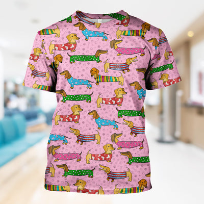 Cute Dachshund Dog Scrub for Nurse - Funny Animal Lover Top for Women - RN LPN CNA Healthcare Workers Gift