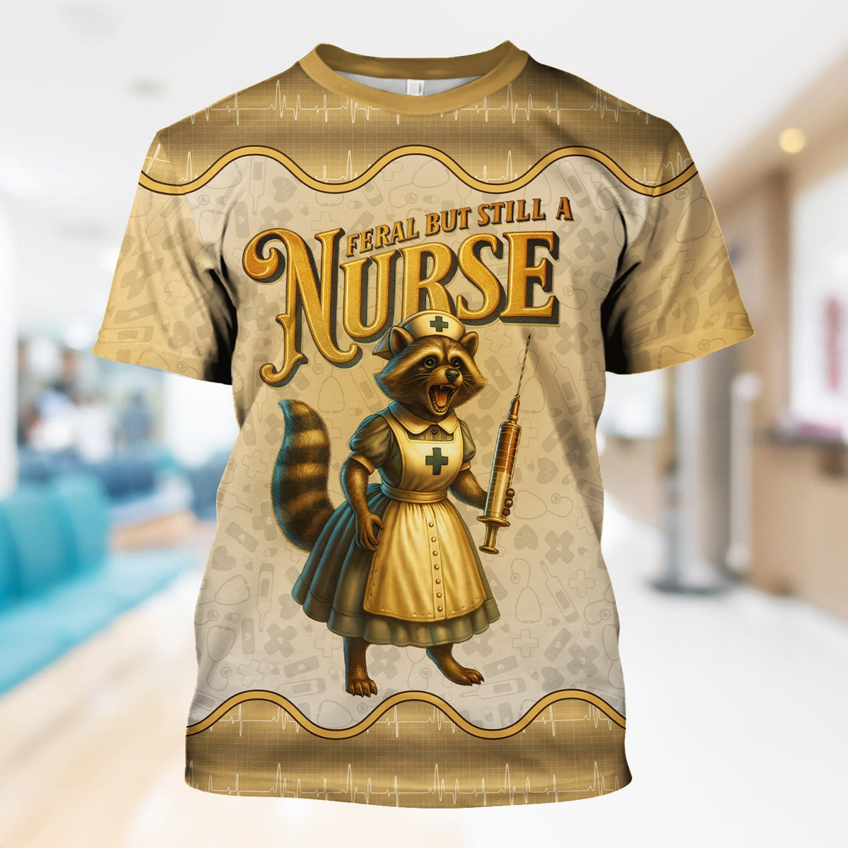Personalized Vintage Raccoon Nurse Shirt - Funny Feral Raccoon with Syringe Graphic Tee - Gift for Women RN, LPN, CNA