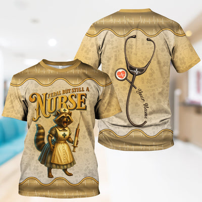 Personalized Vintage Raccoon Nurse Shirt - Funny Feral Raccoon with Syringe Graphic Tee - Gift for Women RN, LPN, CNA