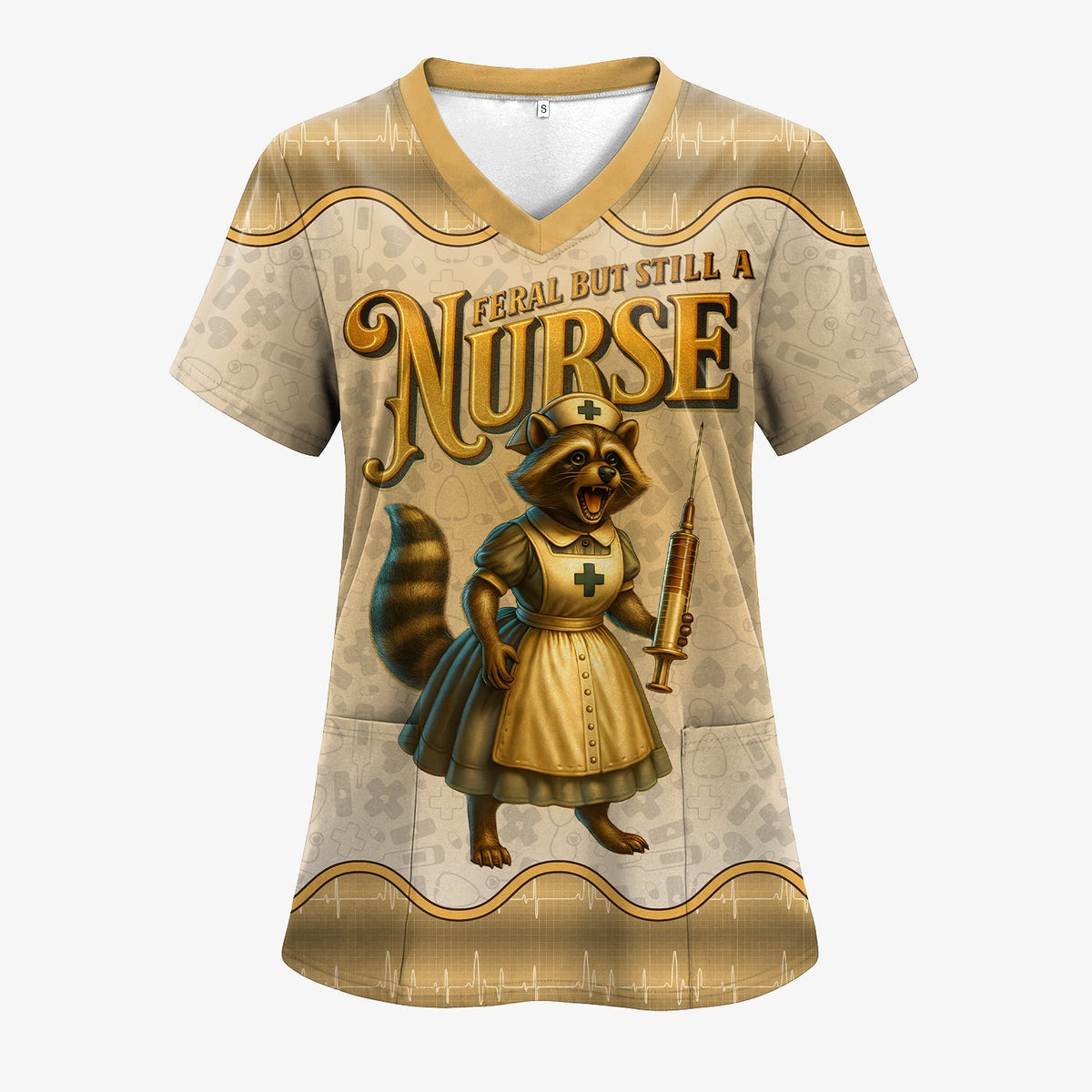 Personalized Vintage Raccoon Nurse Shirt - Funny Feral Raccoon with Syringe Graphic Tee - Gift for Women RN, LPN, CNA