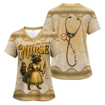 Personalized Vintage Raccoon Nurse Shirt - Funny Feral Raccoon with Syringe Graphic Tee - Gift for Women RN, LPN, CNA