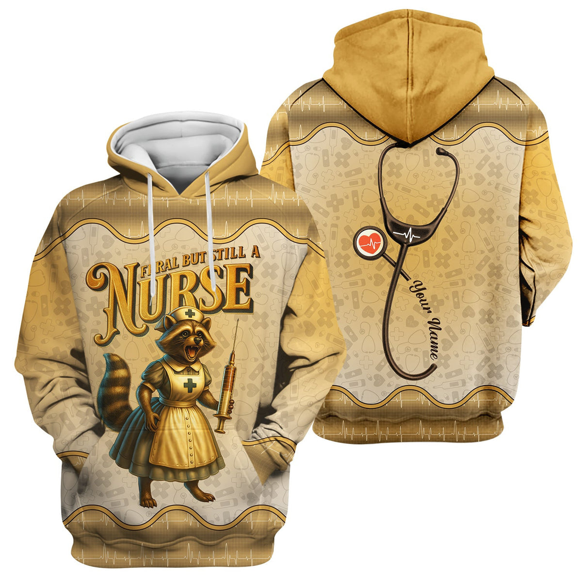 Personalized Vintage Raccoon Nurse Shirt - Funny Feral Raccoon with Syringe Graphic Tee - Gift for Women RN, LPN, CNA