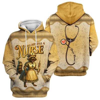 Personalized Vintage Raccoon Nurse Shirt - Funny Feral Raccoon with Syringe Graphic Tee - Gift for Women RN, LPN, CNA