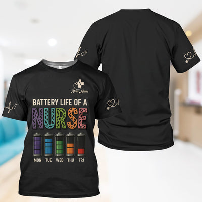 Personalized Nurse Scrub Top - Battery Life of a Nurse Graphic Design - RN LPN CNA Healthcare Workers Gift