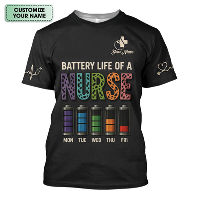 Personalized Nurse Scrub Top - Battery Life of a Nurse Graphic Design - RN LPN CNA Healthcare Workers Gift