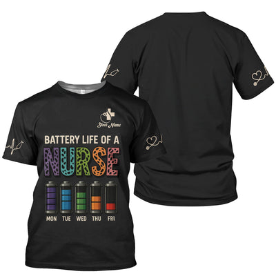 Personalized Nurse Scrub Top - Battery Life of a Nurse Graphic Design - RN LPN CNA Healthcare Workers Gift