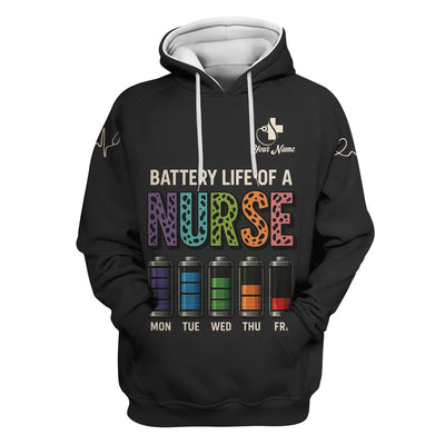 Personalized Nurse Scrub Top - Battery Life of a Nurse Graphic Design - RN LPN CNA Healthcare Workers Gift