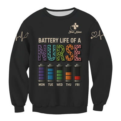 Personalized Nurse Scrub Top - Battery Life of a Nurse Graphic Design - RN LPN CNA Healthcare Workers Gift