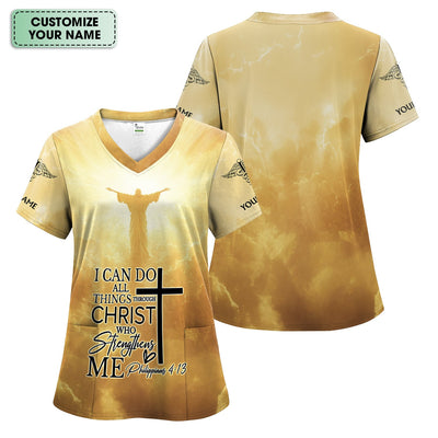 Personalized Christian Nurse Scrub - Christian Bible Verse Top for RN LPN CNA - Healthcare Workers & Nursing Staff Gift