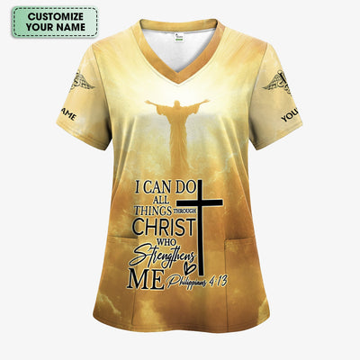 Personalized Christian Nurse Scrub - Christian Bible Verse Top for RN LPN CNA - Healthcare Workers & Nursing Staff Gift