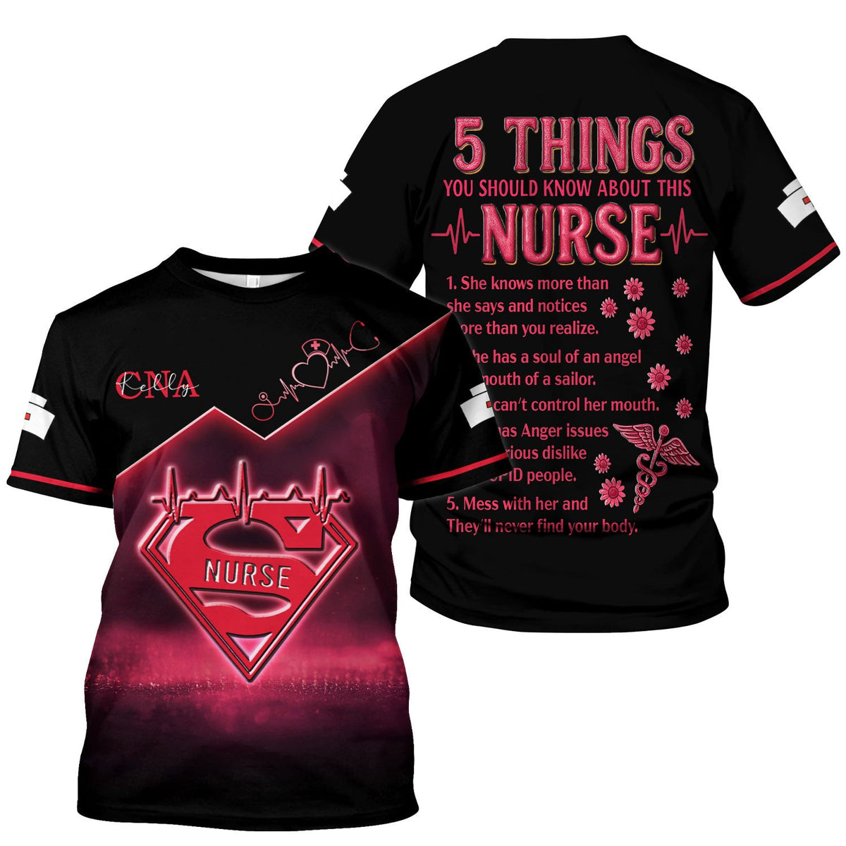 Custom Nurse Scrub Top for CNA RN LPN - Funny 5 Things You Should Know About This Nurse - Healthcare Worker & Medical Staff Gift
