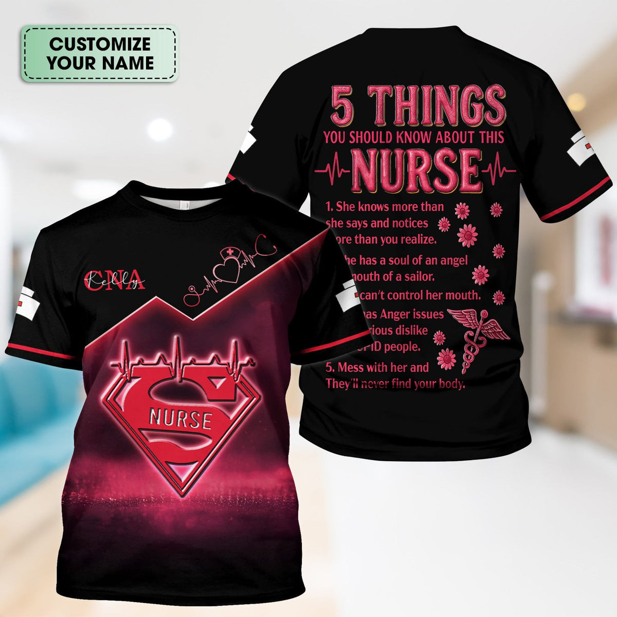 Custom Nurse Scrub Top for CNA RN LPN - Funny 5 Things You Should Know About This Nurse - Healthcare Worker & Medical Staff Gift