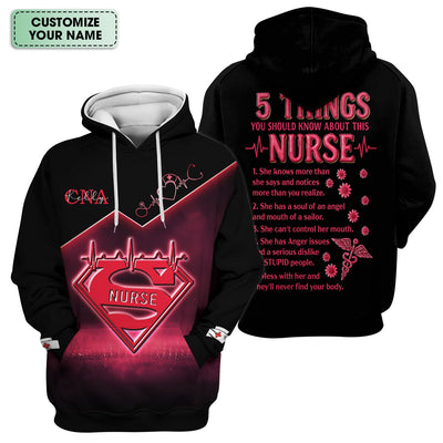 Custom Nurse Scrub Top for CNA RN LPN - Funny 5 Things You Should Know About This Nurse - Healthcare Worker & Medical Staff Gift