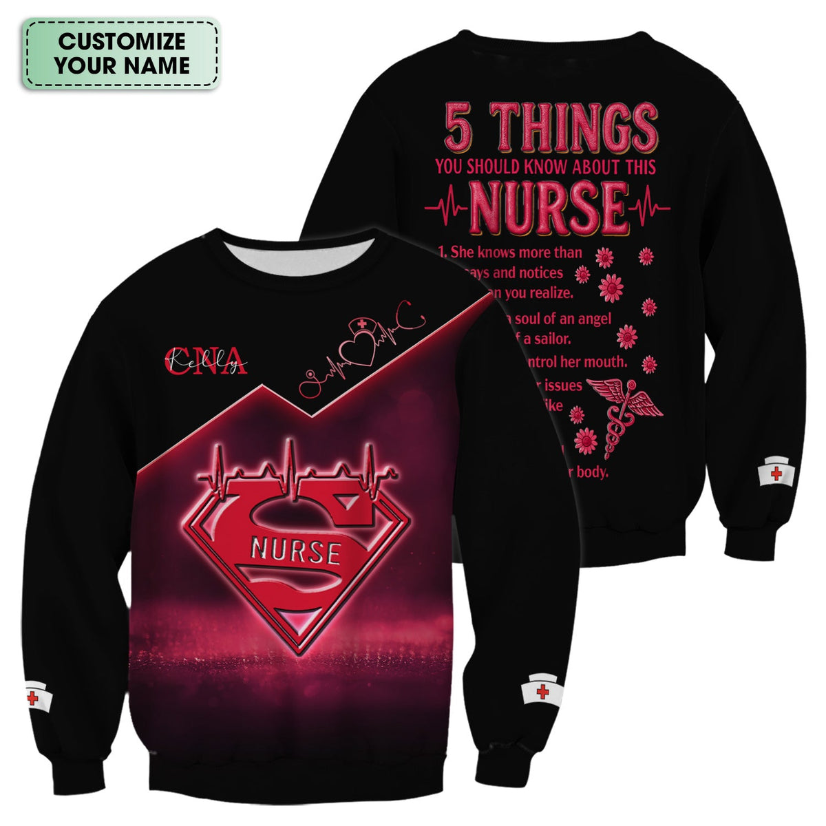 Custom Nurse Scrub Top for CNA RN LPN - Funny 5 Things You Should Know About This Nurse - Healthcare Worker & Medical Staff Gift