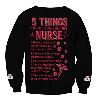 Custom Nurse Scrub Top for CNA RN LPN - Funny 5 Things You Should Know About This Nurse - Healthcare Worker & Medical Staff Gift