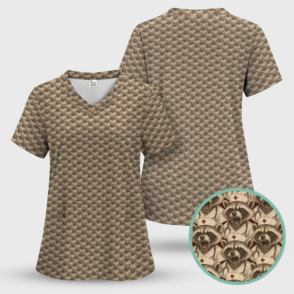 Funny Nurse Raccoon T-Shirt - All-Over Print Angry Raccoon Nurse Graphic Tee - Humor Gift for ER Nurses & Vet Techs