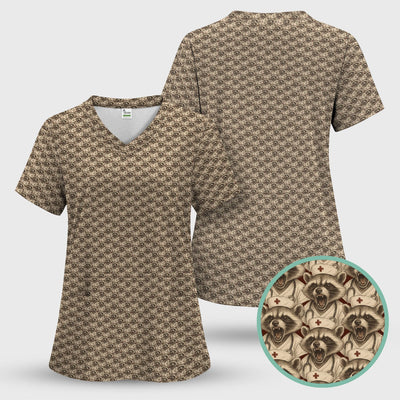 Funny Nurse Raccoon T-Shirt - All-Over Print Angry Raccoon Nurse Graphic Tee - Humor Gift for ER Nurses & Vet Techs