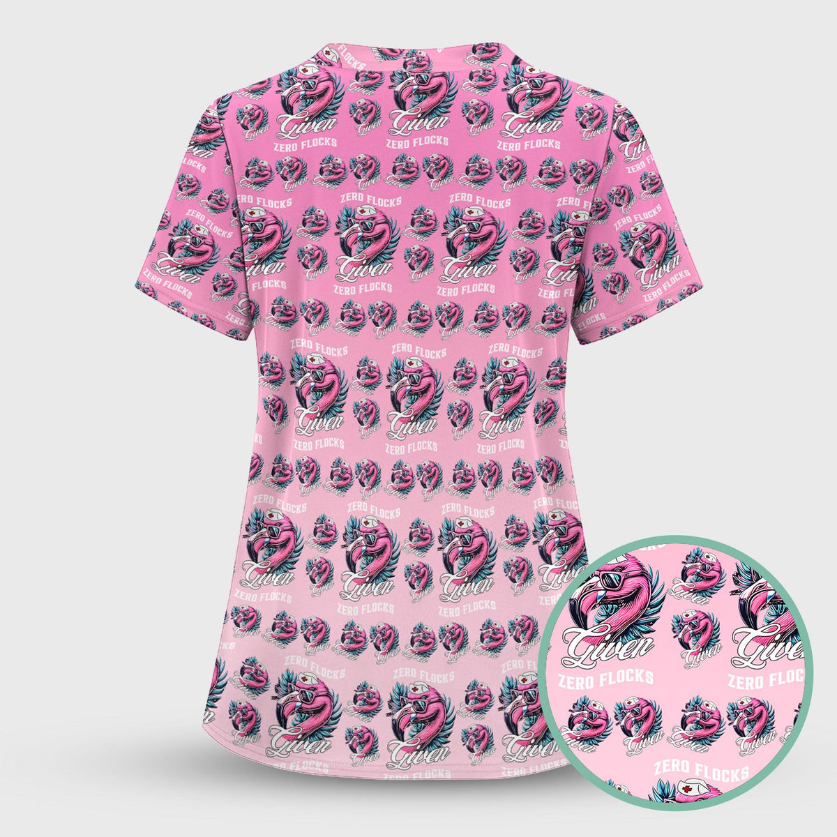 Funny Flamingo Scrub Top - Zero Flocks Given Pink Nurse Shirt - RN LPN CNA Healthcare Workers Gift