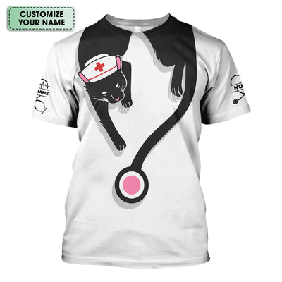 Custom Black Cat Nurse Scrub Top - Funny Cat Lover Scrubs for Women - Gift for RN LPN CNA