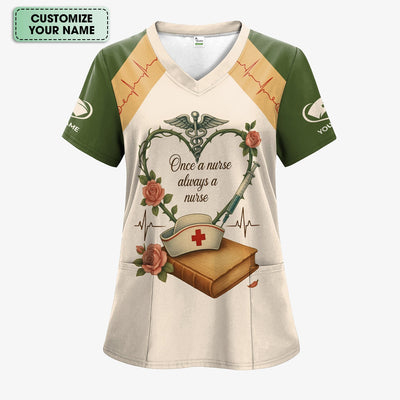 Personalized Nurse Shirt for Women - Once a Nurse Always a Nurse Graphic Tee - Gift for RN LPN CNA Nursing Staff