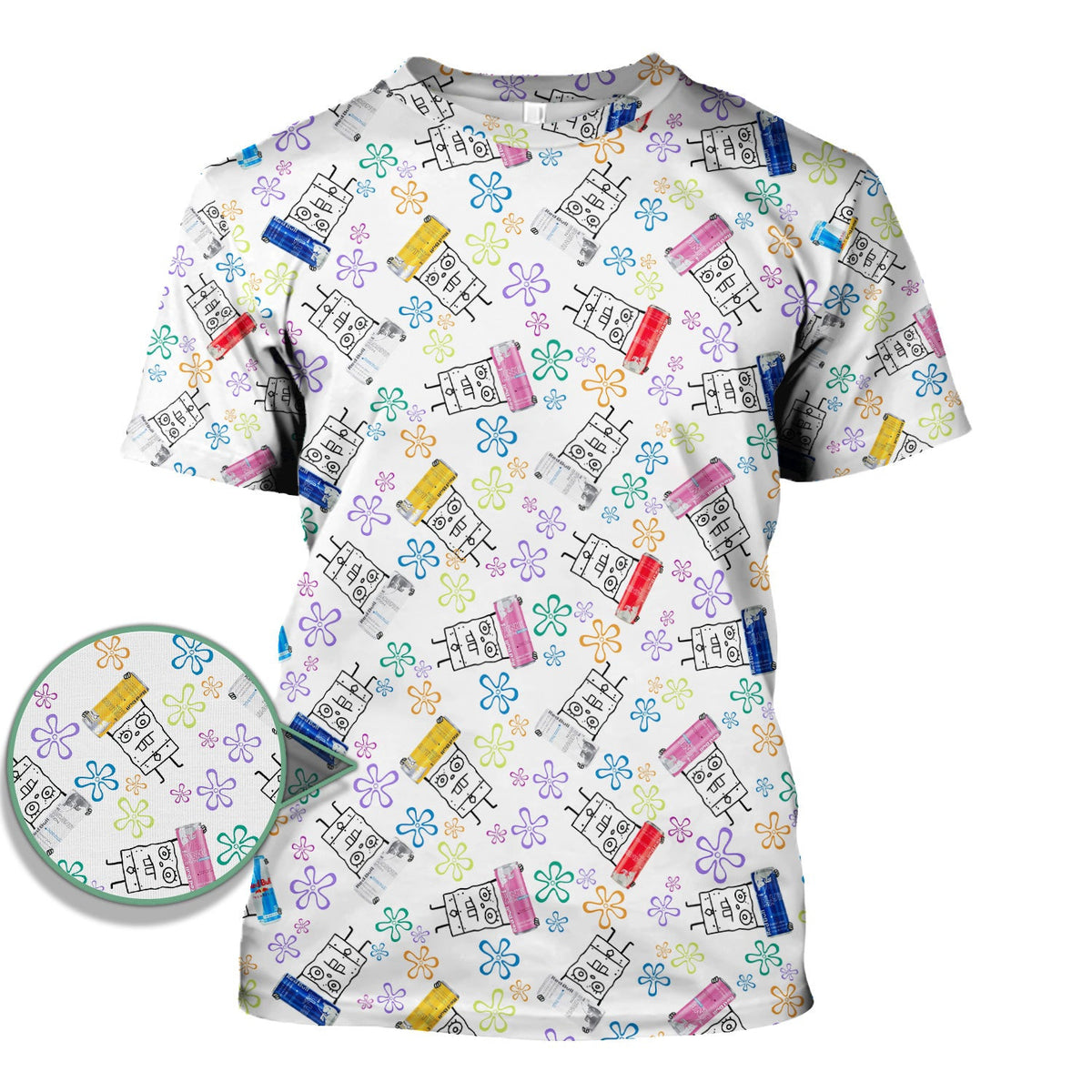 Doodle Bob Energy Drink Nurse Scrub Top - Cute Cartoon Medical Design - RN MD CNA RT Paramedic Healthcare Gift