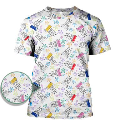 Doodle Bob Energy Drink Nurse Scrub Top - Cute Cartoon Medical Design - RN MD CNA RT Paramedic Healthcare Gift