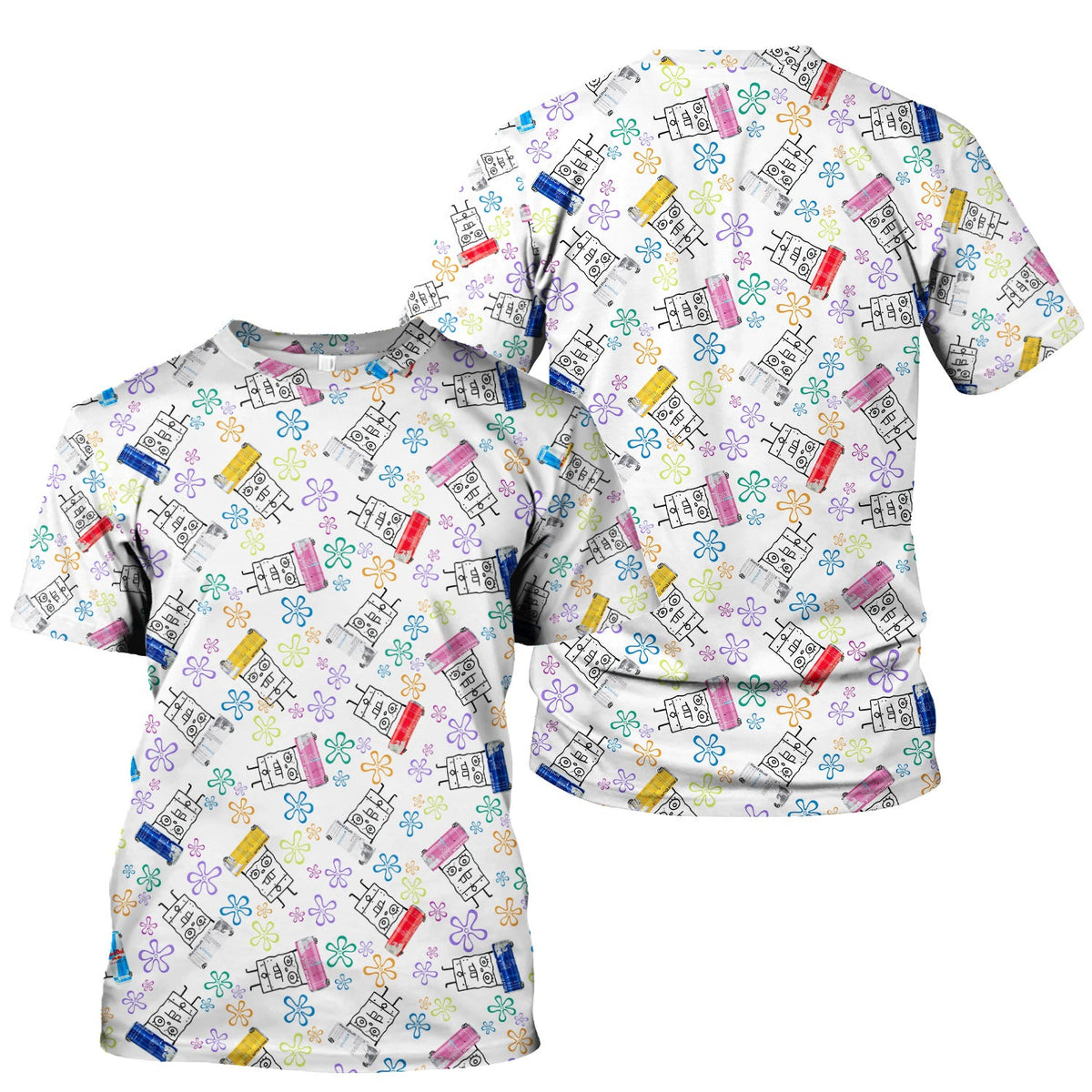 Doodle Bob Energy Drink Nurse Scrub Top - Cute Cartoon Medical Design - RN MD CNA RT Paramedic Healthcare Gift