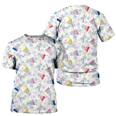 Doodle Bob Energy Drink Nurse Scrub Top - Cute Cartoon Medical Design - RN MD CNA RT Paramedic Healthcare Gift